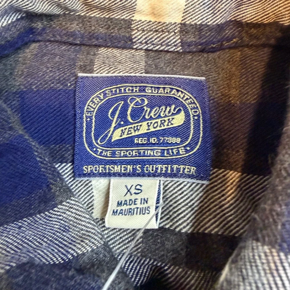 J.Crew Mens Sportsman Plaid Flannel Shirt Blue Grey White Cotton XS NEW